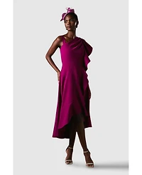 Coast Women's One Shoulder Crepe Ruffle Midi Dress