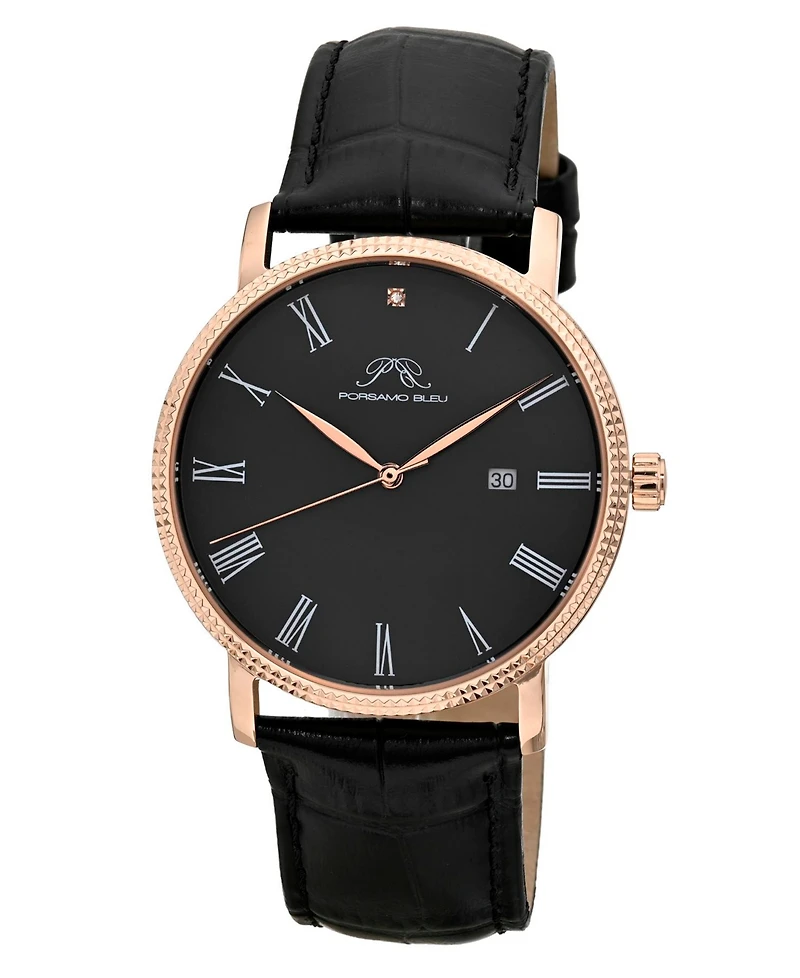 Porsamo Bleu Men's Veritas 1 Genuine Leather Band Watch 1361HVEL