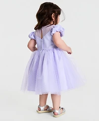 Blueberi Boulevard Girls' 2T-6X Puff-Sleeve Flock Mesh Dress