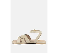 Womens Ashton Beige Flat Ankle Strap Sandals