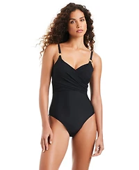 Beyond Control Women's Solid Essentials V-Neck One-Piece Swimsuit