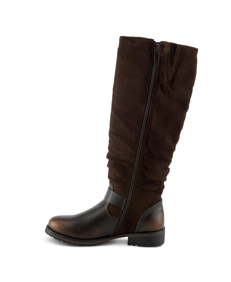 Patrizia Women's Misdreavus Metallic Burnished Tall Boot with Dual Buckles and Extended Calf Fit