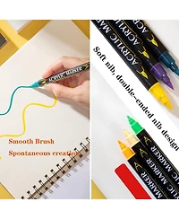 Htutwoo Dual Tip Acrylic Paint Markers with Brush Tip and Fine Tip for Rock Painting, Canvas, Stone, Glass, Ceramic, Wood.