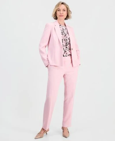 Kasper Womens Stretch Crepe One Button Jacket Floral Pleat Front Cap Sleeve Top Stretch Crepe Mid Rise Pants