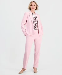 Kasper Womens Stretch Crepe One Button Jacket Floral Pleat Front Cap Sleeve Top Stretch Crepe Mid Rise Pants