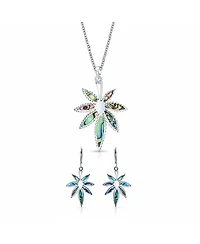 Bling Jewelry Western-Inspired Abalone Shell Marijuana Leaf Necklace and Earrings Jewelry Set Sterling Silver
