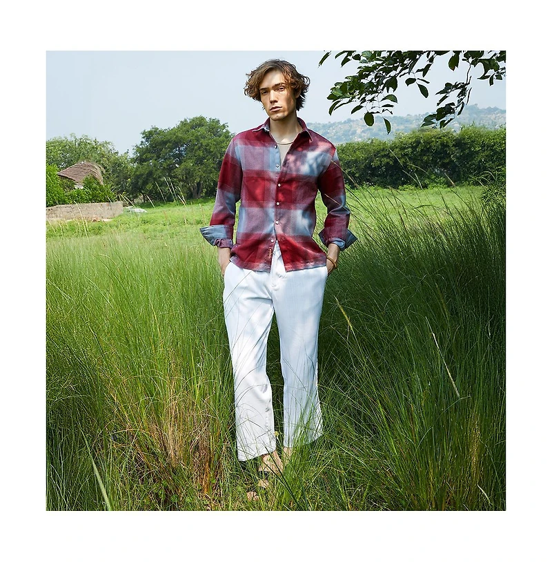 Campus Sutra Men's Venetian Red & Coin Grey Vignette-Checkered Oversized Shirt