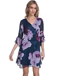 Calvin Klein Women's Three-Quarter Sleeve V-Neck Short Dress