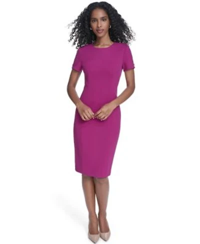 Calvin Klein Womens Crewneck Short Sleeve Sheath Dress