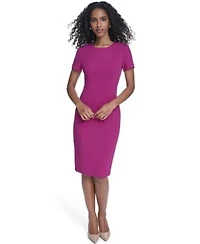Calvin Klein Womens Crewneck Short Sleeve Sheath Dress