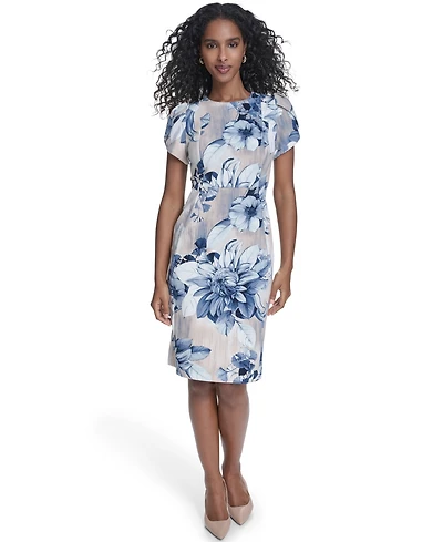 Calvin Klein Women's Printed Tulip Short-Sleeve Sheath Dress