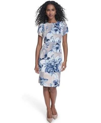 Calvin Klein Womens Printed Tulip Short Sleeve Sheath Dress