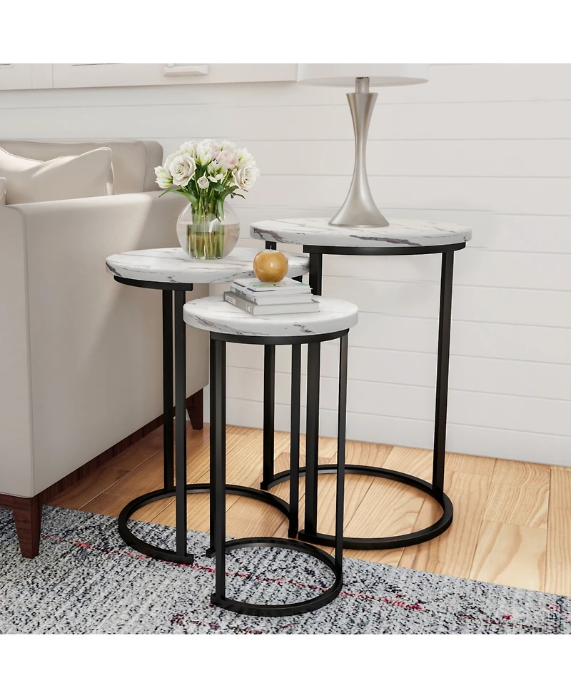 Lavish Home Round Modern 3-Pc. Wood Nesting Table Set