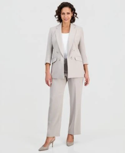 Kasper Womens Double Breasted Open Front Blazer High Rise Wide Leg Pants