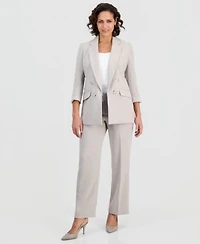 Kasper Womens Double Breasted Open Front Blazer High Rise Wide Leg Pants