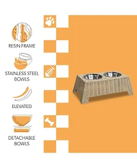 The Licker Store Serenity 6.9" Small/Medium Elevated Wicker Pet Feeder with 18oz (2.2 Cups) 2-Stainless Steel Bowls
