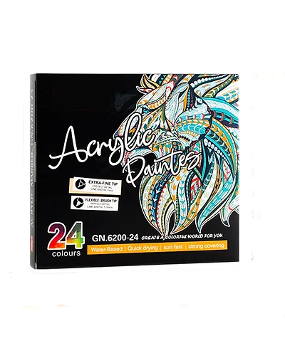 Htutwoo 24 Colors Dual Tip Acrylic Paint Markers with Brush Tip and Fine Tip for Rock Painting, Canvas, Stone, Glass, Ceramic, Wood, Diy Crafts