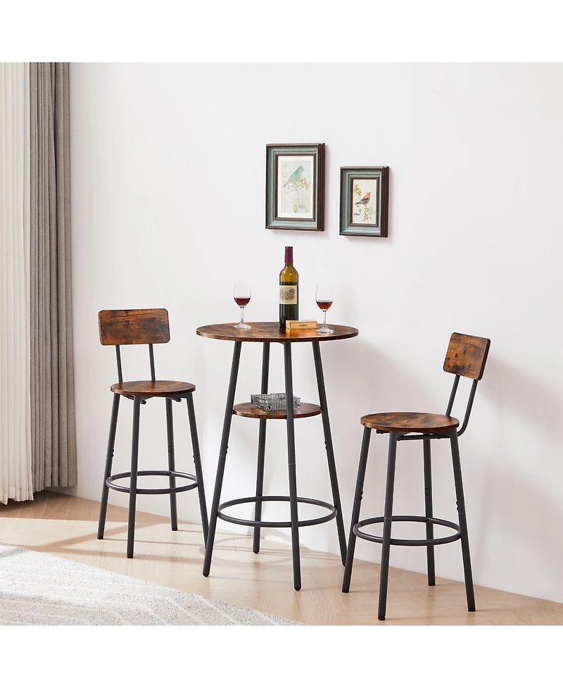 Casainc Round Stool Set with Shelf and Backrest