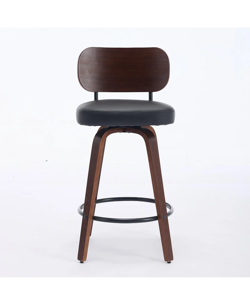 Casainc Set of 2 Faux Leather Swivel Bar Stools with Bentwood Legs, 26'' Seat Height