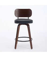 Casainc Set of 2 Faux Leather Swivel Bar Stools with Bentwood Legs, 26'' Seat Height