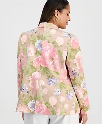 Tahari Asl Plus Printed Notch-Lapel Satin Blazer