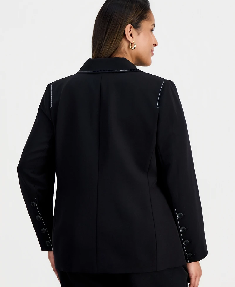 Tahari Asl Plus Peak-Lapel Single-Button-Front Long-Sleeve Jacket