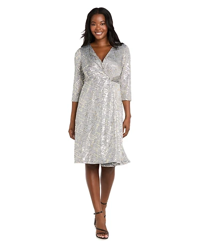 R & M Richards Petite Surplice Hankie Midi Dress