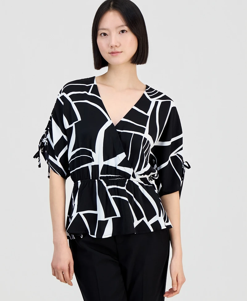 I.n.c. International Concepts Women's Printed Surplice-Neck Elbow-Sleeve Blouse, Macy's Exclusive
