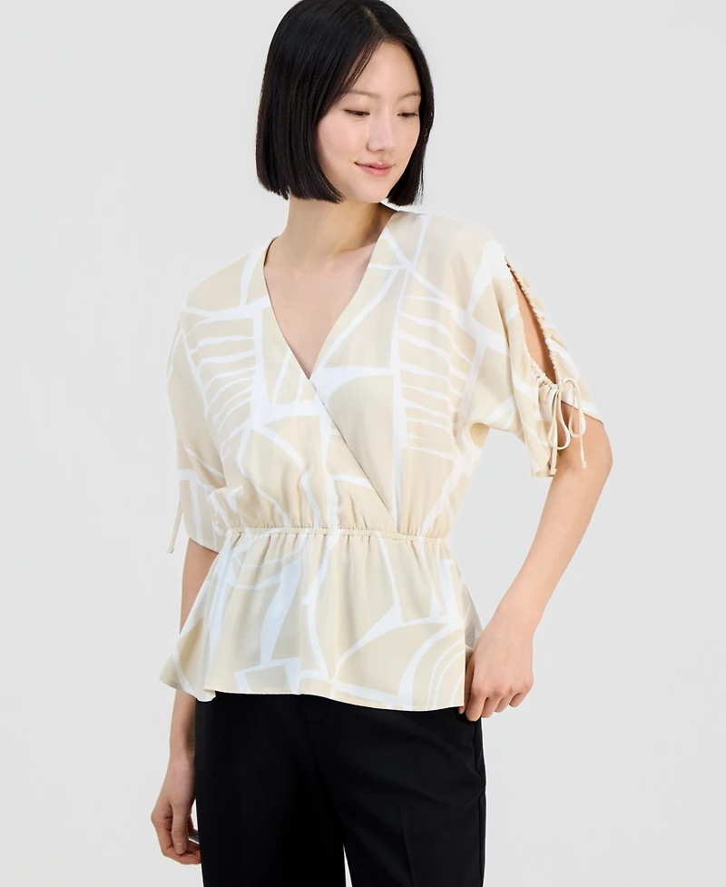 I.n.c. International Concepts Women's Printed Surplice-Neck Elbow-Sleeve Blouse, Macy's Exclusive