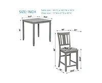 Casainc 5-Piece Grey Counter Height Kitchen Dining Set with Square Wood Table and 4 Upholstered Chairs