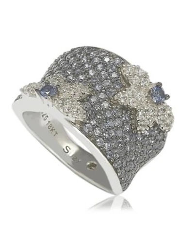 Suzy Levian Sterling Silver Sapphire Created White Sapphire Floral Ring