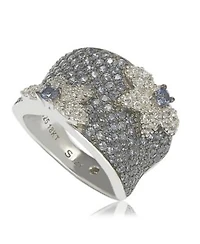 Suzy Levian Sterling Silver Sapphire Created White Sapphire Floral Ring