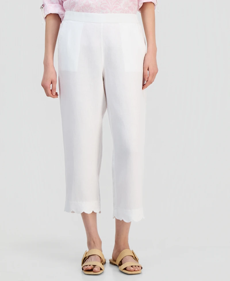 Charter Club Women's 100% Linen Cropped Scalloped-Hem Wide-Leg Pants, Macy's Exclusive