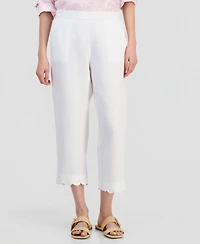 Charter Club Women's 100% Linen Cropped Scalloped-Hem Wide-Leg Pants, Macy's Exclusive