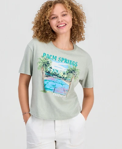 Rebellious One Juniors' Palm Springs Mineral Wash Graphic T-Shirt