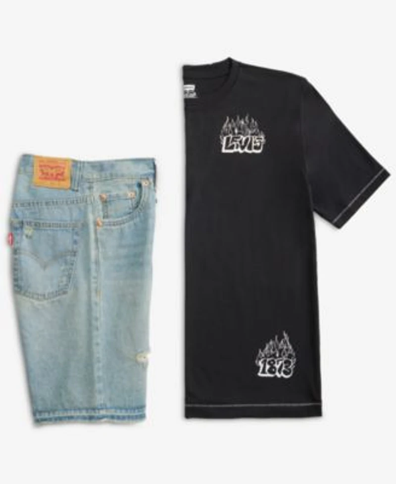 Levis Boys 8 20 On Fire Graphic Print T Shirt Unbasic 511 Slim Fit Denim Shorts