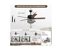 Sofucor 52-inch Modern Country-Style Black 5-Blade Flush Mount with Black Trim,and Equipped with Remote Control and Timer Functions