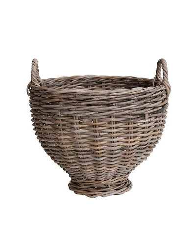 Storied Home Round Woven Rattan Footed Basket Storage