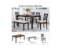 Casainc 6-Piece Classic Farmhouse Wood Dining Set with Table and Bench