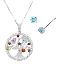 Macy's 2-Pc. Multi-Stone Pendant Necklace & Earrings Set (2.24 ct. t.w.) in Sterling Silver
