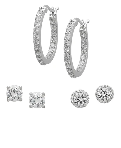 Macy's 3-Pc. Lab-Grown White Sapphire Hoop & Stud Earrings Set (5.42 ct. t.w.) in Sterling Silver