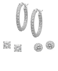 Macy's 3-Pc. Lab-Grown White Sapphire Hoop & Stud Earrings Set (5.42 ct. t.w.) in Sterling Silver