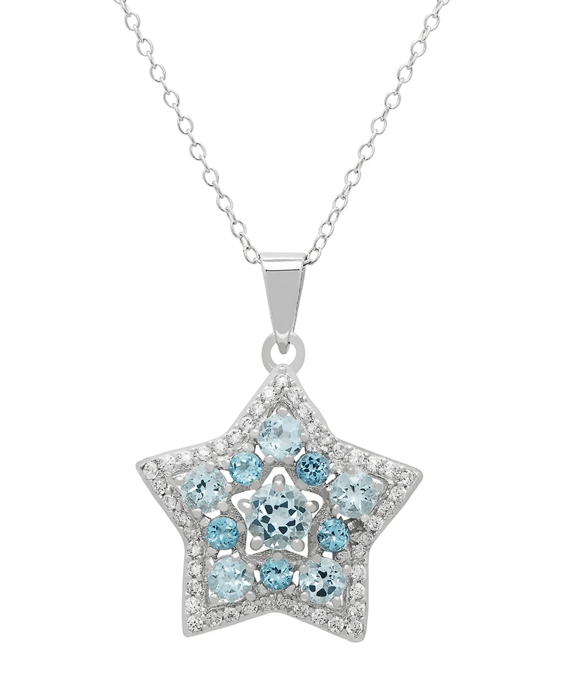 Macy's Blue Topaz & White Topaz Star (2.78 ct. t.w.) Pendant Necklace in Sterling Silver