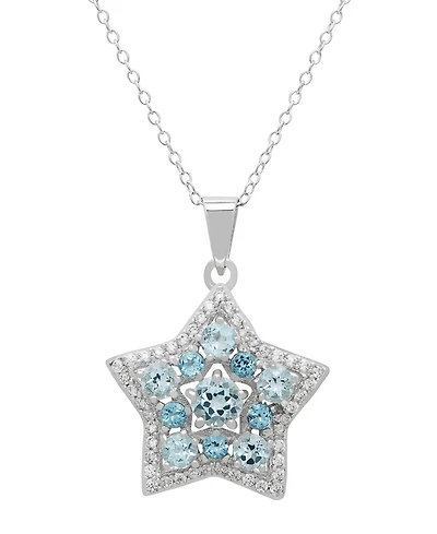 Macy's Blue Topaz & White Topaz Star (2.78 ct. t.w.) Pendant Necklace in Sterling Silver