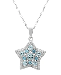 Macy's Blue Topaz & White Topaz Star (2.78 ct. t.w.) Pendant Necklace in Sterling Silver