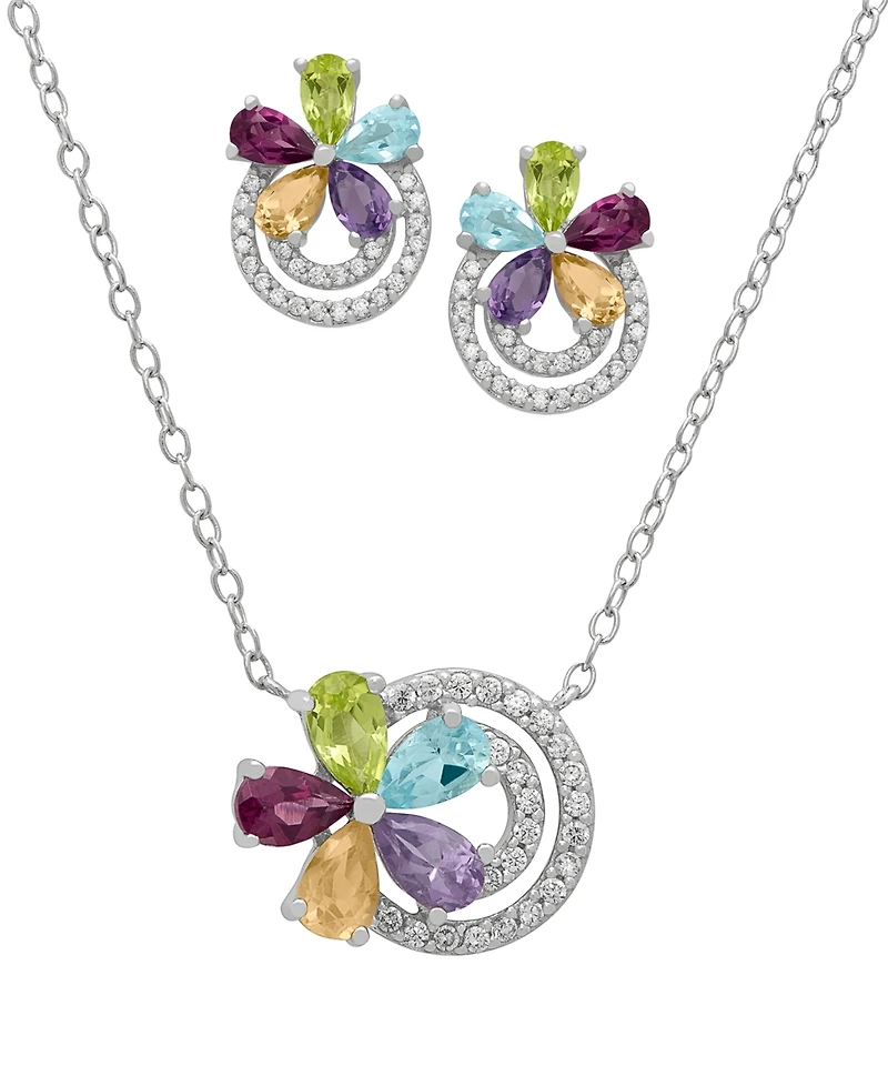 Macy's 2-Pc. Multi-Stone Pendant Necklace & Earrings Set (4.05 ct. t.w.) in Sterling Silver