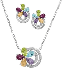Macy's 2-Pc. Multi-Stone Pendant Necklace & Earrings Set (4.05 ct. t.w.) in Sterling Silver