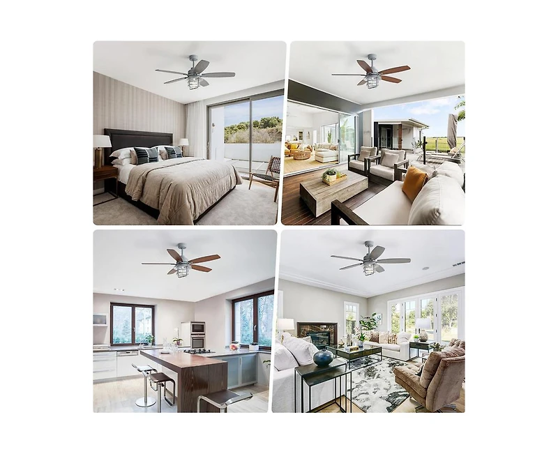 Sofucor 52-inch Gray Wood Grain Farmhouse Indoor 5-Blade Ceiling Fans with Light Kit and Remote Control