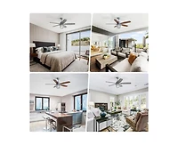 Sofucor 52-inch Gray Wood Grain Farmhouse Indoor 5-Blade Ceiling Fans with Light Kit and Remote Control