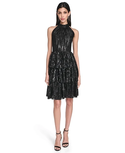 Eliza J Women's Petite Mock Neck Halter Tiered Dress
